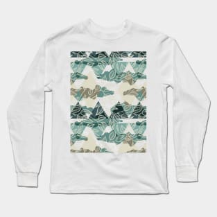 Minimalist Leaf Line Art Illustration as a Seamless Surface Pattern Design Long Sleeve T-Shirt